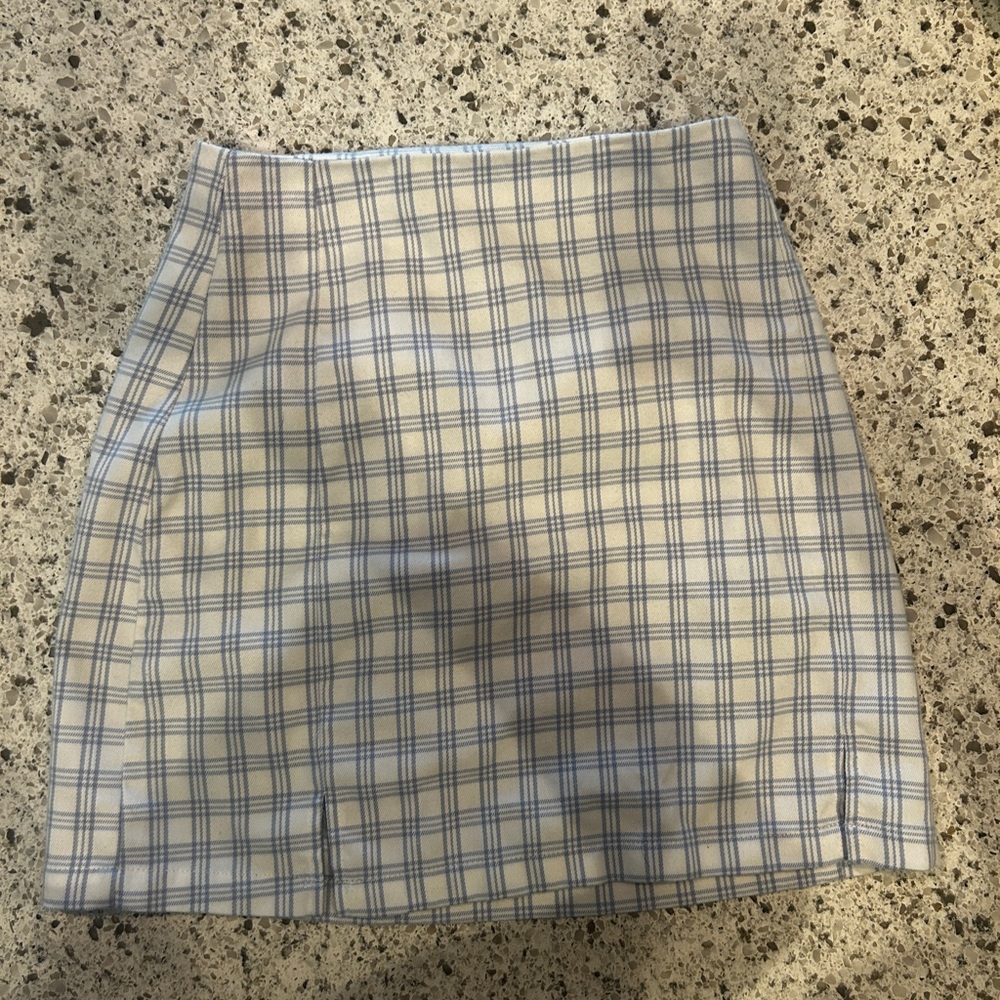 Brandy Melville White and Blue Plaid Pencil Skirt